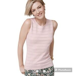 WHBM Tank Top Dusty Pink Mauve Pointelle Knit Stretch XSP Round Neck